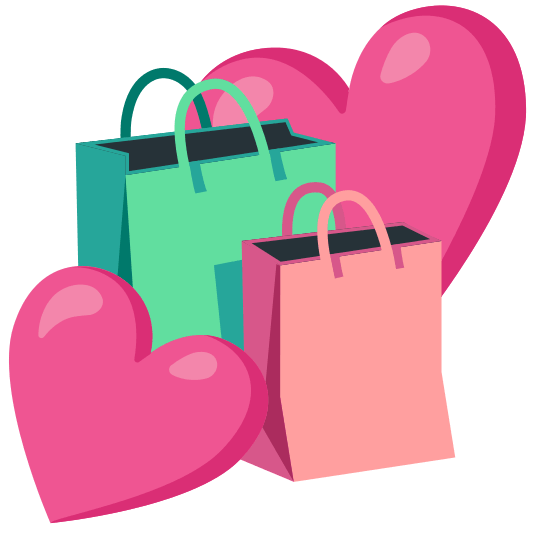 two hearts shopping bags