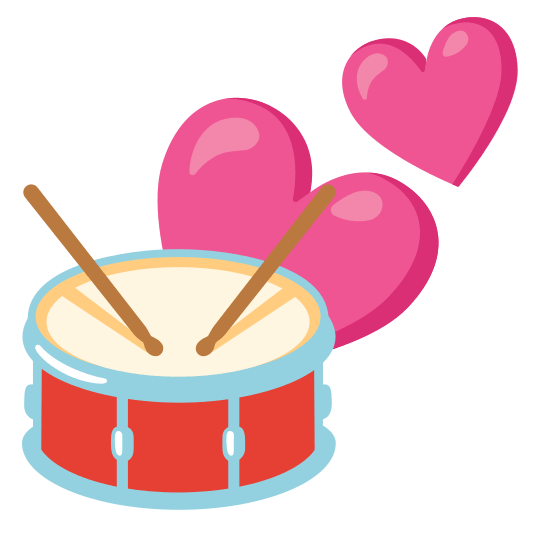 two hearts drum with drumsticks