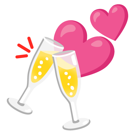 two hearts clinking glasses