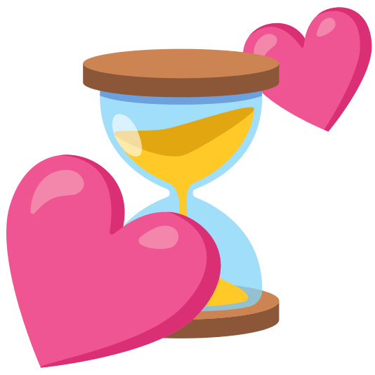 two hearts hourglass flowing sand
