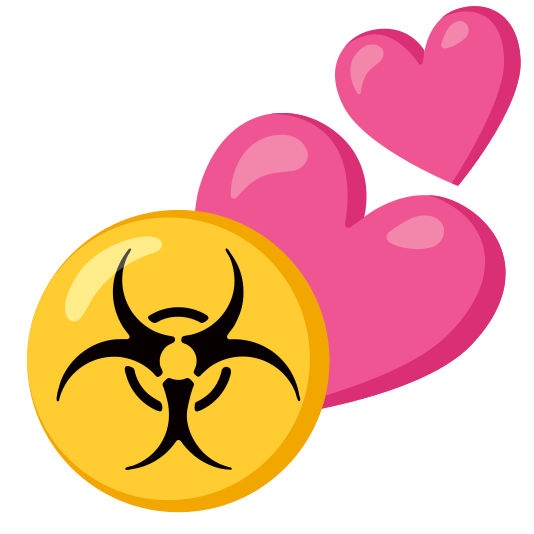 two hearts biohazard sign