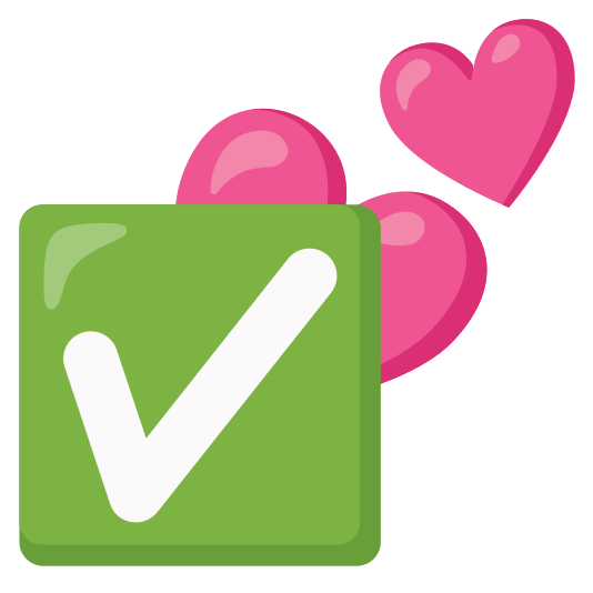 two hearts white check mark