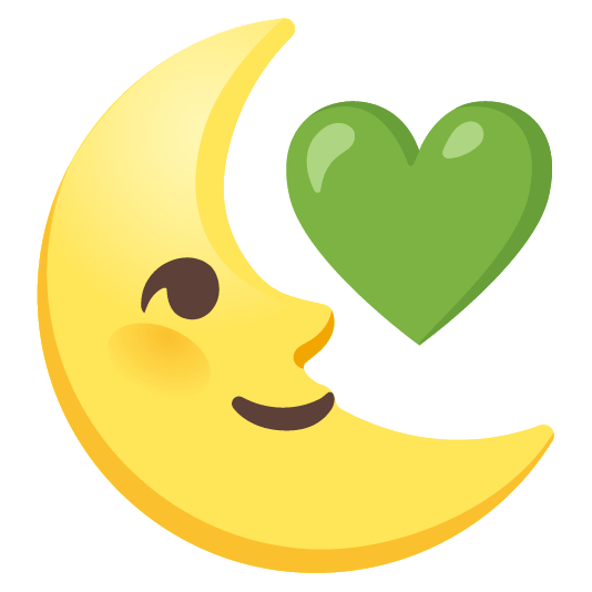 green heart last quarter moon with face