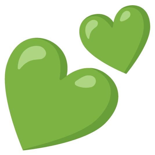 green heart two hearts