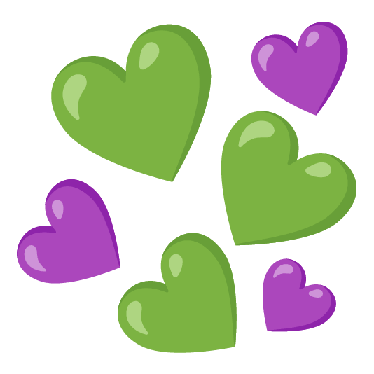 green heart purple heart