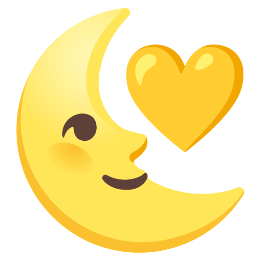 yellow heart last quarter moon with face