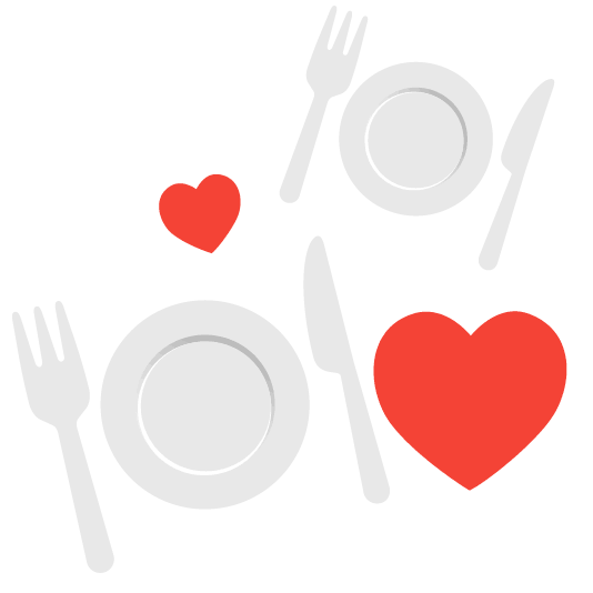 revolving hearts knife fork plate