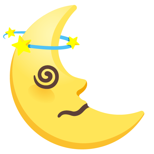 dizzy last quarter moon with face