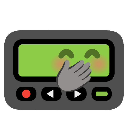 pager face with hand over mouth