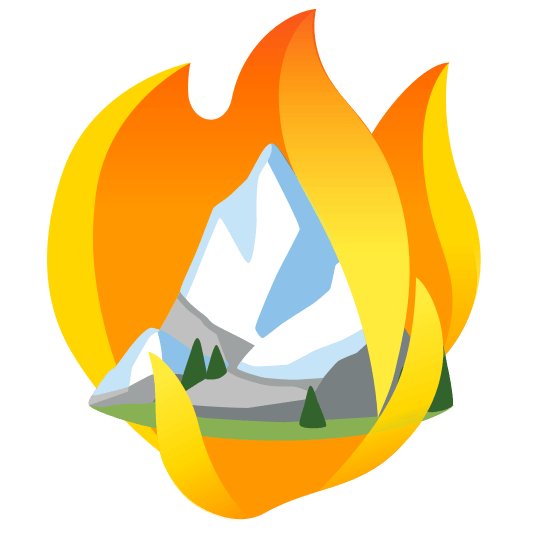 fire snow capped mountain