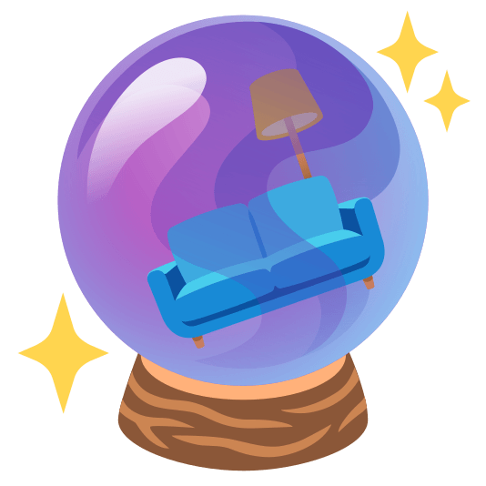 crystal ball couch and lamp