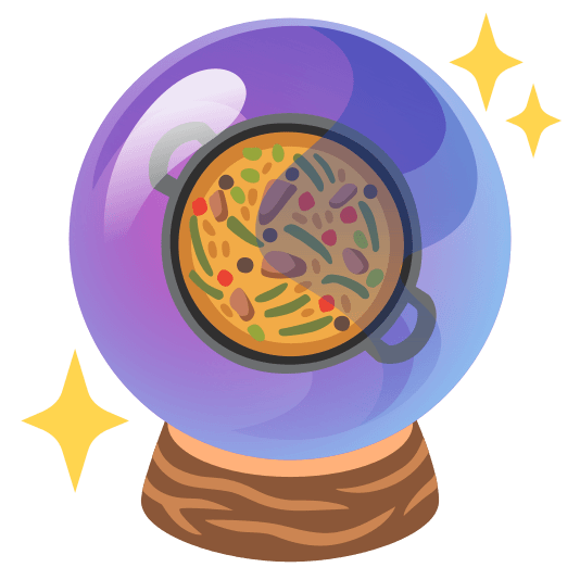 crystal ball shallow pan of food