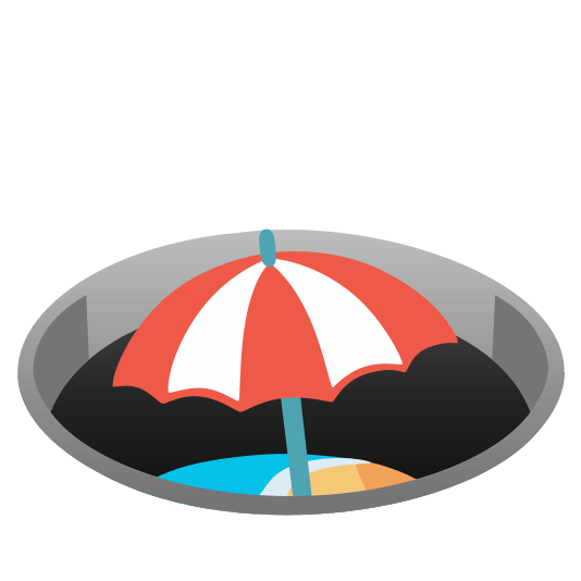 hole beach with umbrella