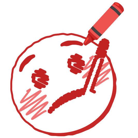 lower left crayon face with thermometer