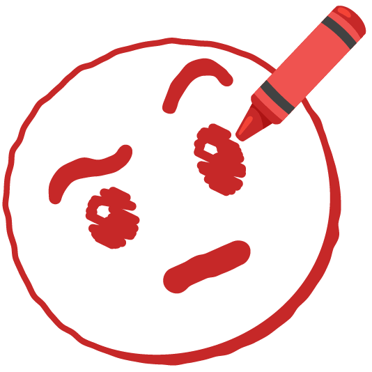 lower left crayon face with raised eyebrow