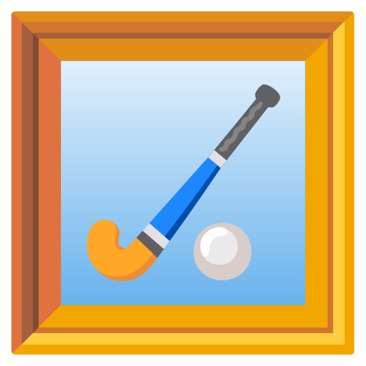 frame with picture field hockey stick and ball