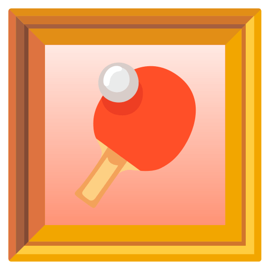 frame with picture table tennis paddle and ball