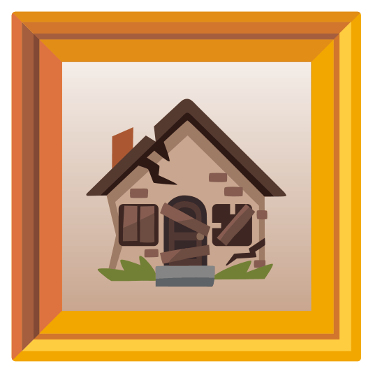 frame with picture derelict house building