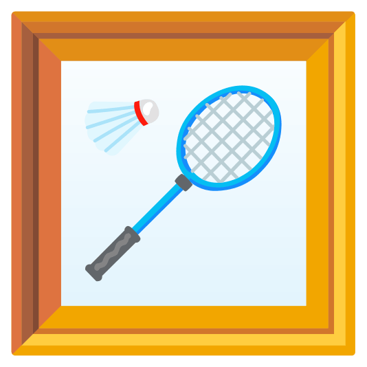frame with picture badminton racquet and shuttlecock