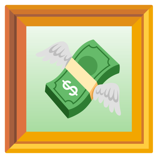 frame with picture money with wings