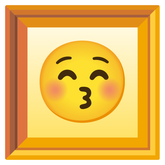 frame with picture kissing closed eyes