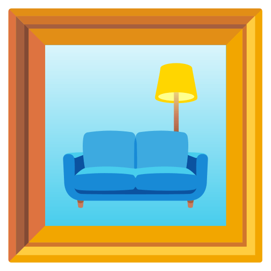 frame with picture couch and lamp