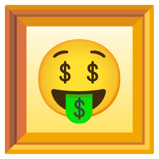 frame with picture money mouth face