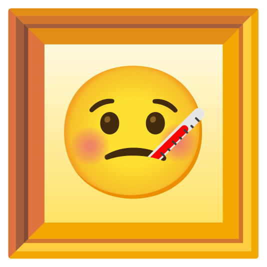 frame with picture face with thermometer