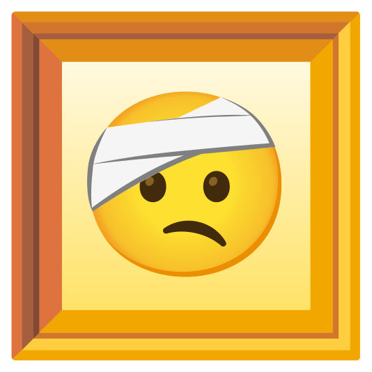 frame with picture face with head bandage