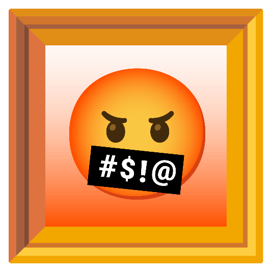 frame with picture face with symbols on mouth