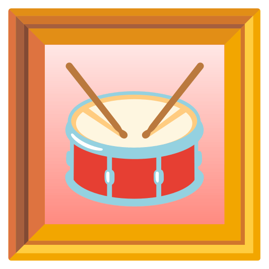 frame with picture drum with drumsticks