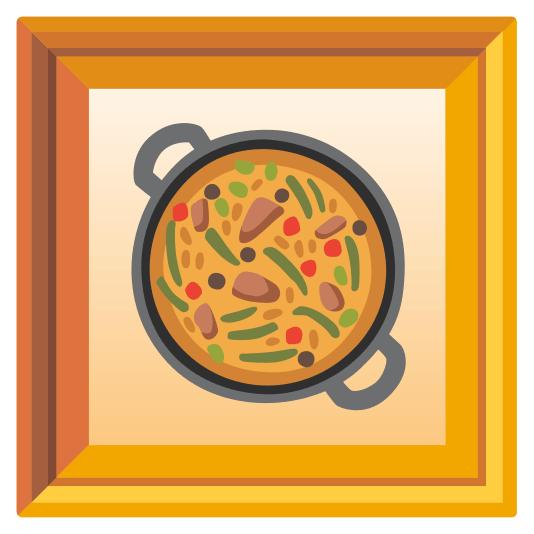 frame with picture shallow pan of food