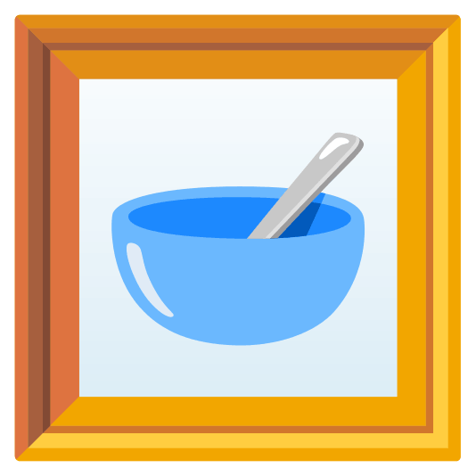 frame with picture bowl with spoon