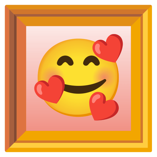 frame with picture smiling face with 3 hearts