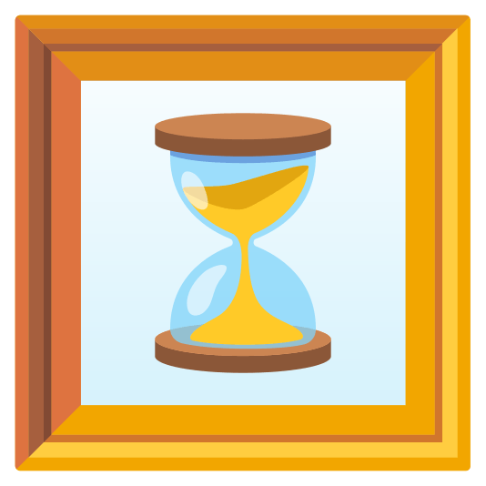 frame with picture hourglass flowing sand