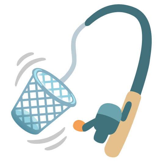 wastebasket fishing pole and fish