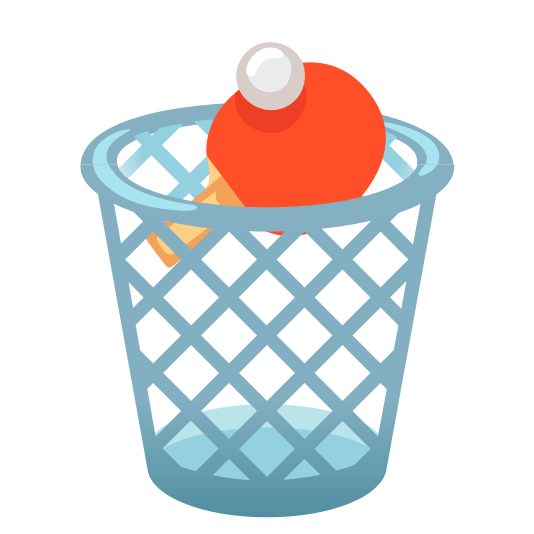 wastebasket table tennis paddle and ball