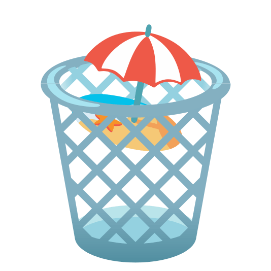 wastebasket beach with umbrella