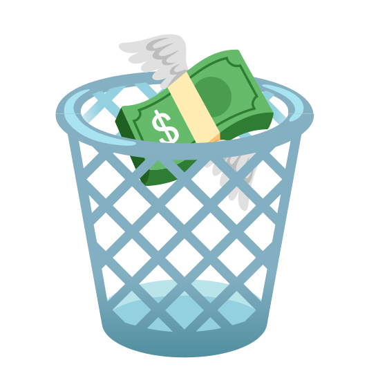wastebasket money with wings