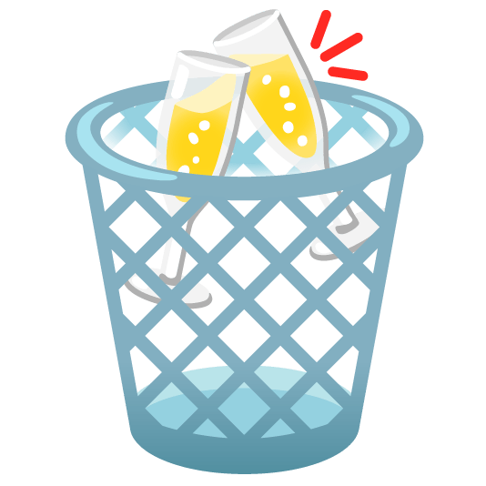 wastebasket clinking glasses