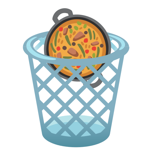 wastebasket shallow pan of food