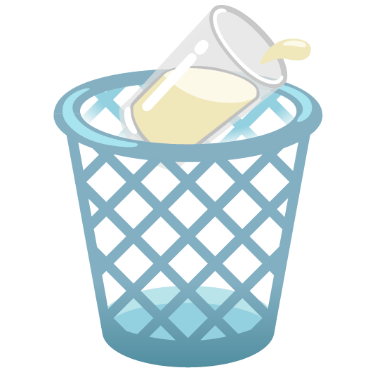 wastebasket glass of milk