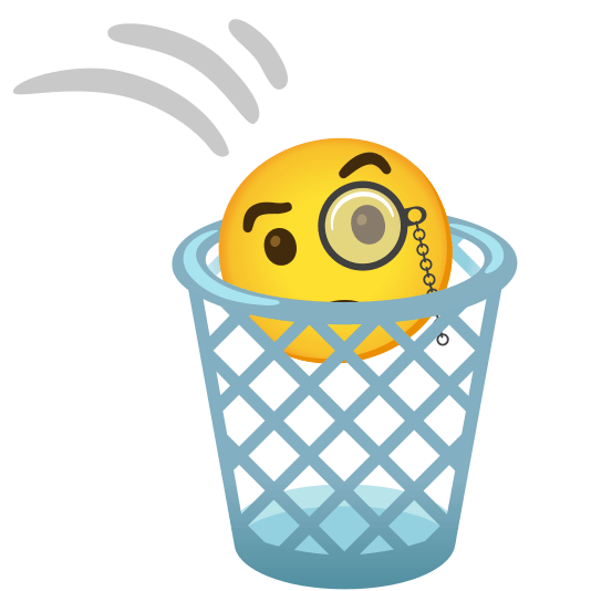 wastebasket face with monocle
