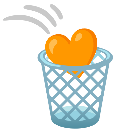 wastebasket orange heart