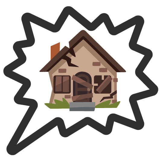 right anger bubble derelict house building