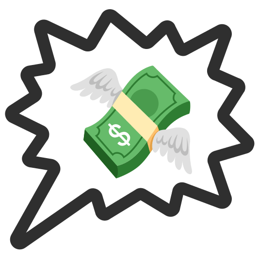 right anger bubble money with wings