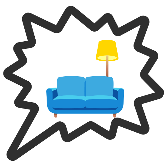 right anger bubble couch and lamp