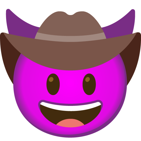 smiling imp face with cowboy hat