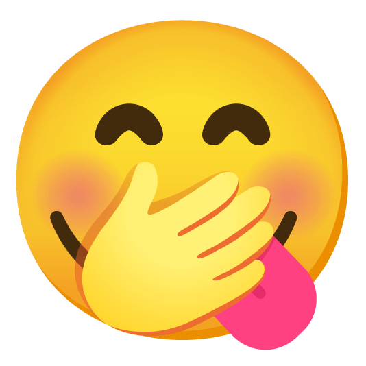 yum face with hand over mouth