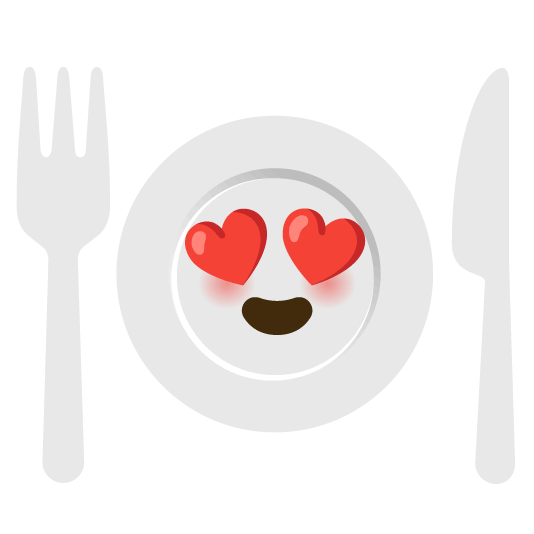 heart eyes knife fork plate